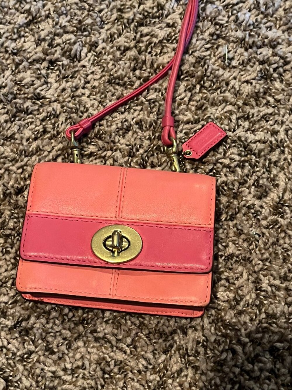 Coach Pink Coral Colorblock Mini Turnlock Crossbody Bag Y2K